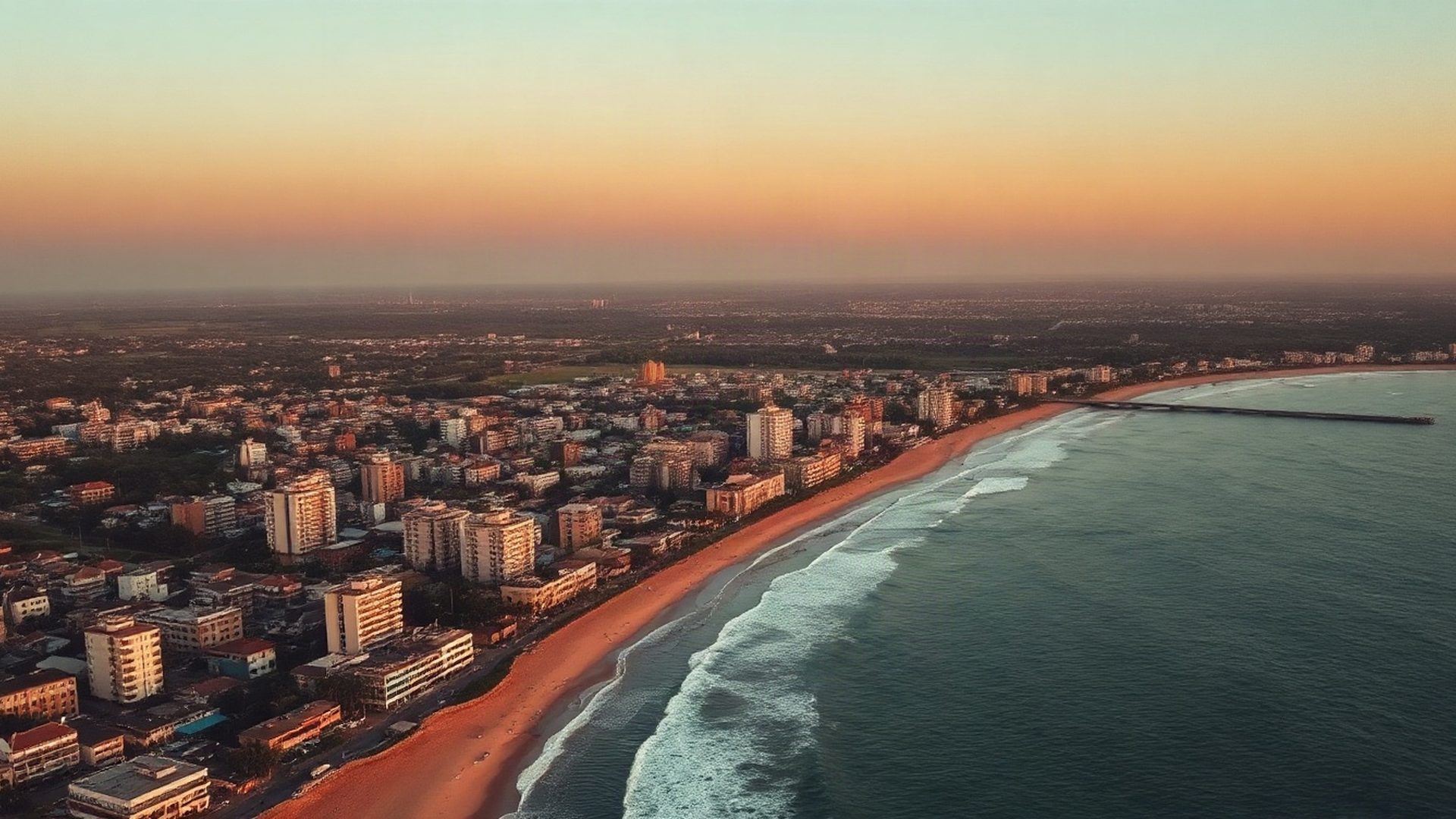 Aerial view of the Mombasa coastline at golden hour
